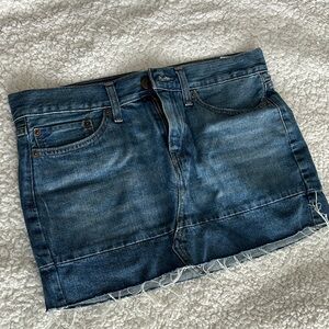 Denim Mini Skirt with Frayed Hem